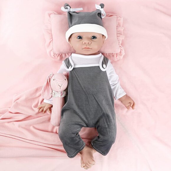 🆕19Inch Full Platinum Silicone Reborn Baby Dolls Open Eyes Boy with Doll Cloth - Picture 4 of 6